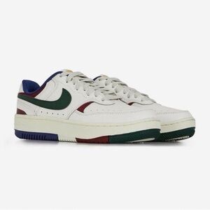 Nike White Low-Top Sneakers with Green Swoosh and Burgundy & Navy Accents
